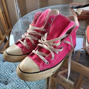 Hot pink hi top converse